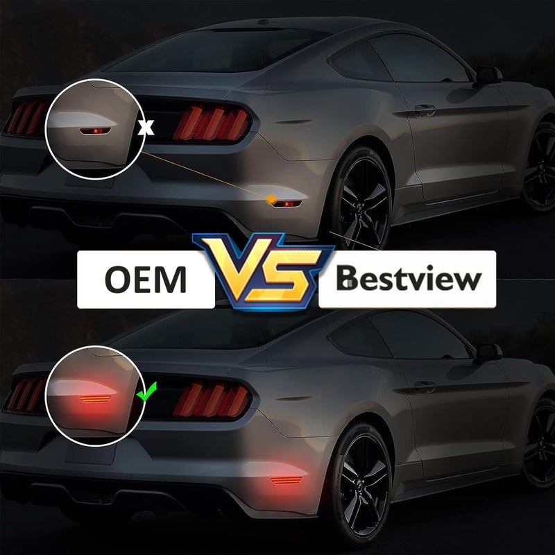 Best View 2PCS Rear Side Marker Lights for Ford Mustang 2015-2023: Red LED Rear Fender Lights Reflectors, Led Bumper Side Marker Lamps Kit Assembly with Smoked Lens, Side Marker Parking Lamps - Image 3